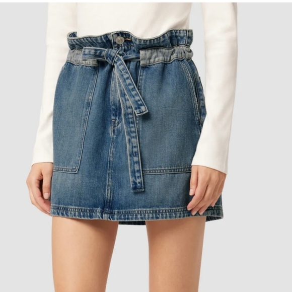 Hudson Women's Belted Cinched Waist High Waisted Jean Mini Skirt Size 25 - Picture 1 of 8
